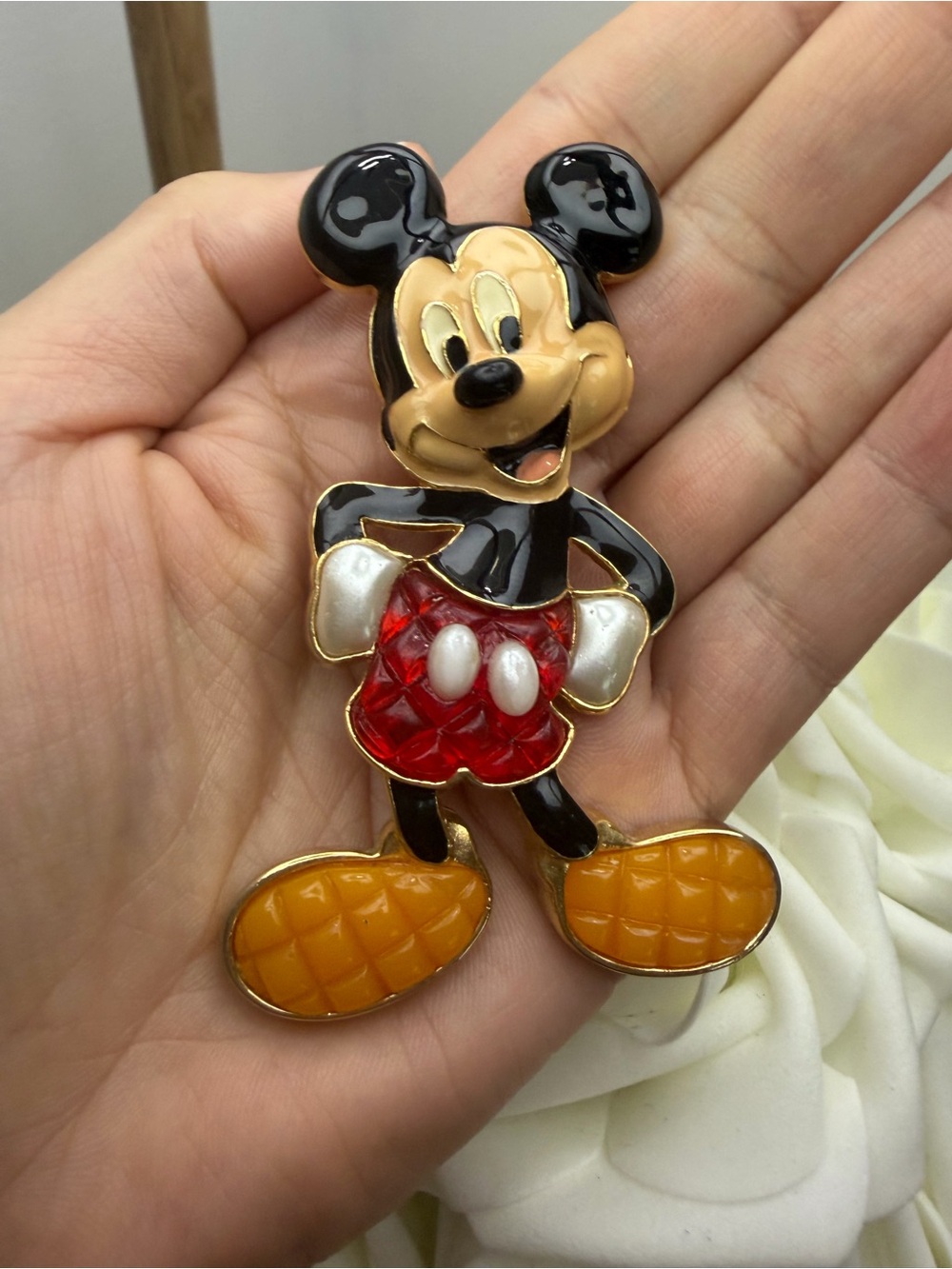 Unique vintage 1970 Mickey Mouse Enamel Pin Brooch - Black, Red, Yellow